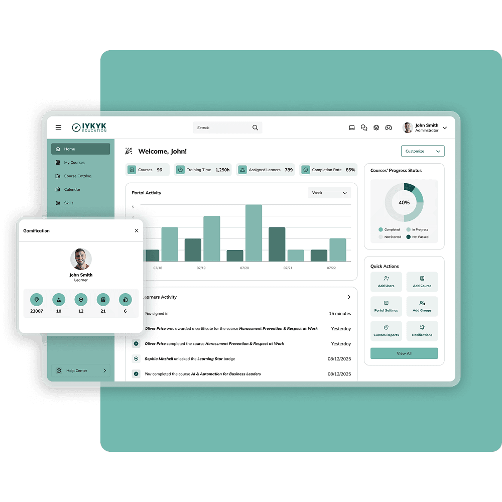 IYKYK Education platform dashboard interface